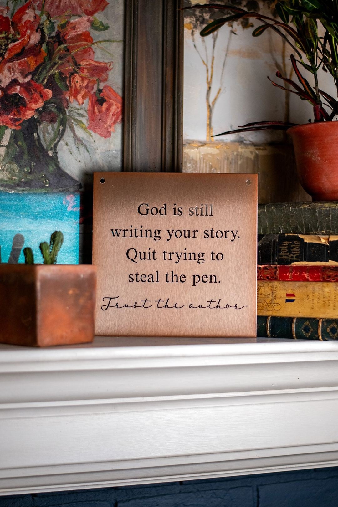Scripture Memory Gold Lettering God is Writing - Rose Gold | JDH Iron Designs